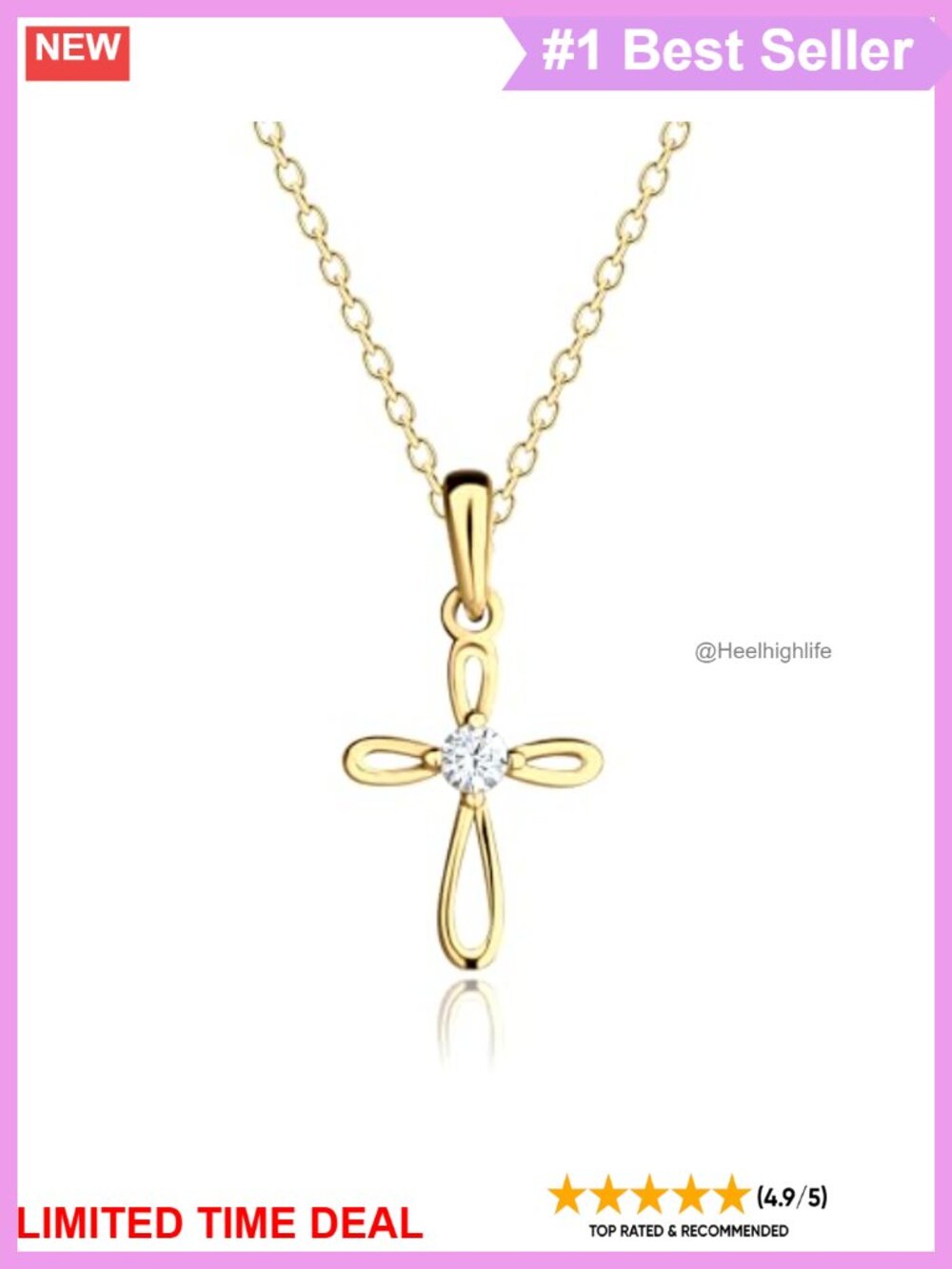 Sterling Silver Infinity Cross Necklace CZ 14K Gold Plated Kids 14"